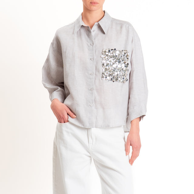 Tensione in-Camicia 100% tasca paillettes - perla
