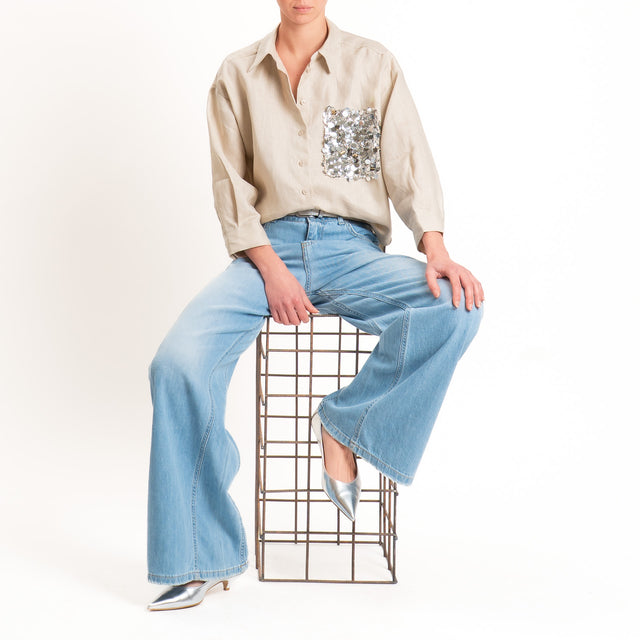 Tensione in-Camicia 100% tasca paillettes - sabbia