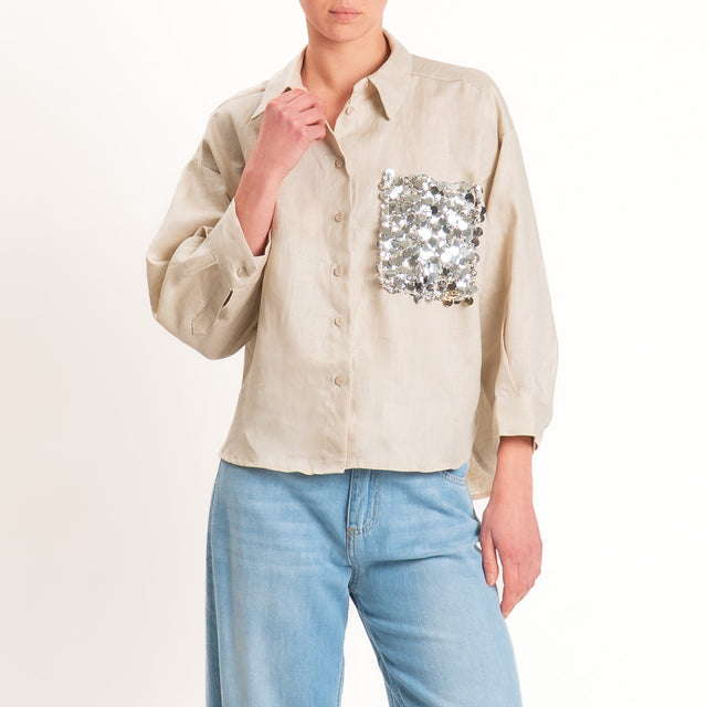 Tensione in-Camicia 100% tasca paillettes - sabbia
