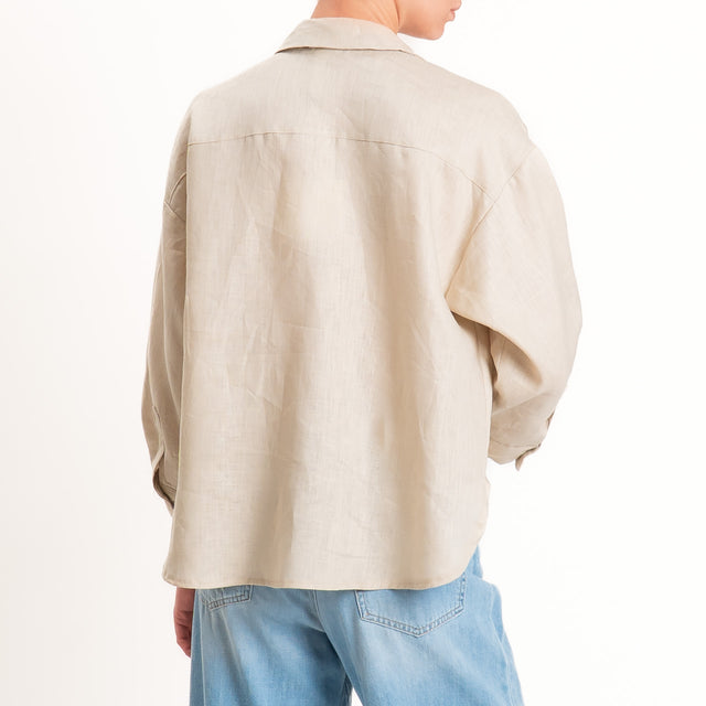Tensione in-Camicia 100% lino tasca paillettes - sabbia
