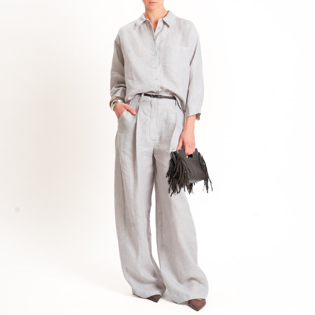 Tensione in-Camicia 100% lino con taschino - perla