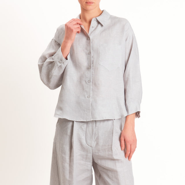 Tensione in-Camicia 100% lino con taschino - perla