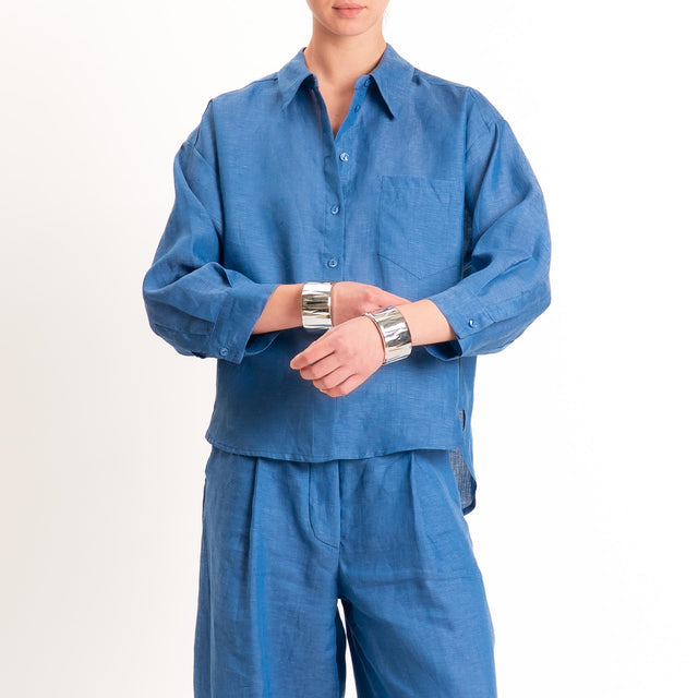 Tensione in-Camicia 100% lino con taschino - indaco