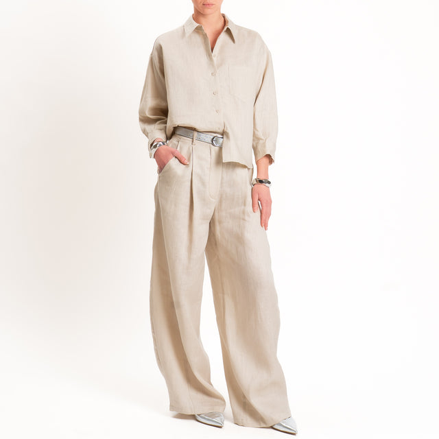 Tensione in-Camicia 100% lino con taschino - sabbia