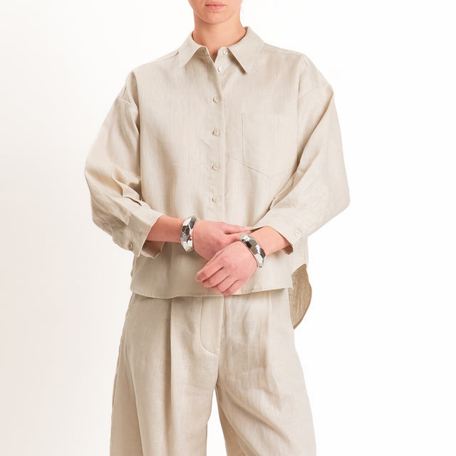Tensione in-Camicia 100% lino con taschino - sabbia