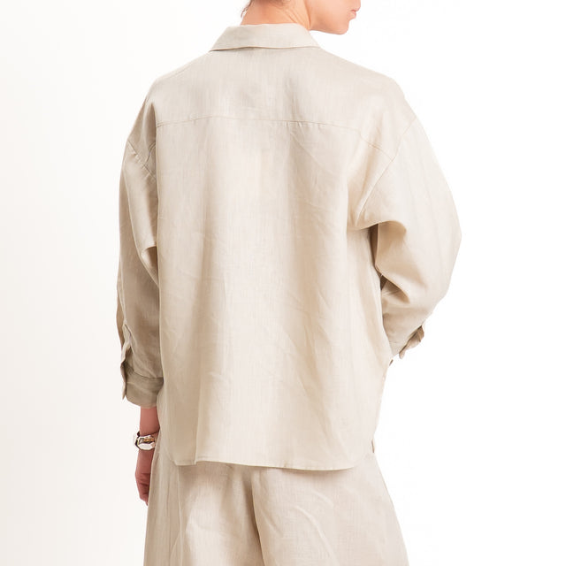 Tensione in-Camicia 100% lino con taschino - sabbia