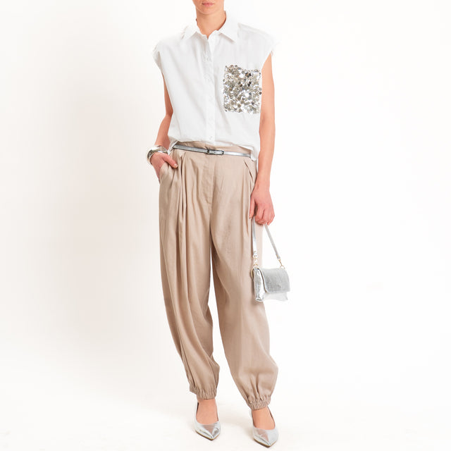 Tensione in-Camicia smanicata tasca paillettes - bianco