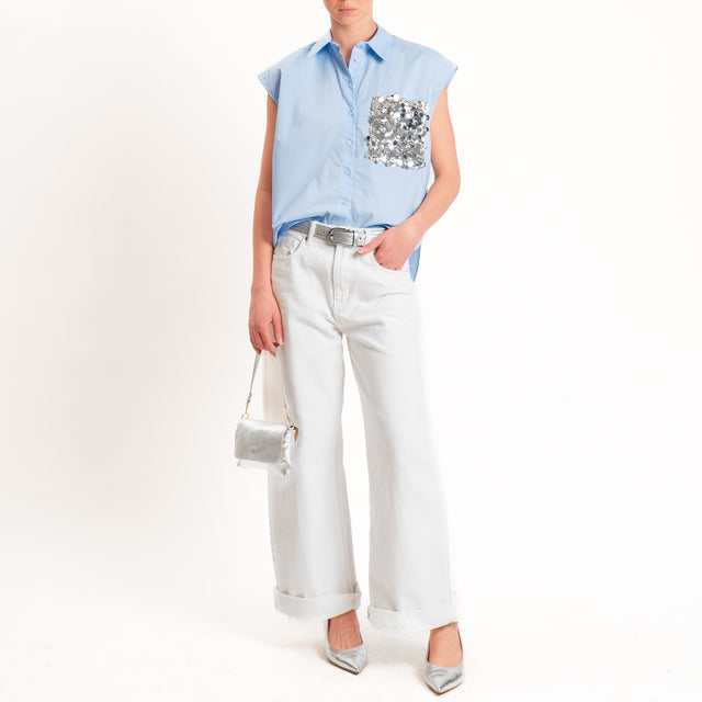 Tensione in-Camicia smanicata tasca paillettes - cielo