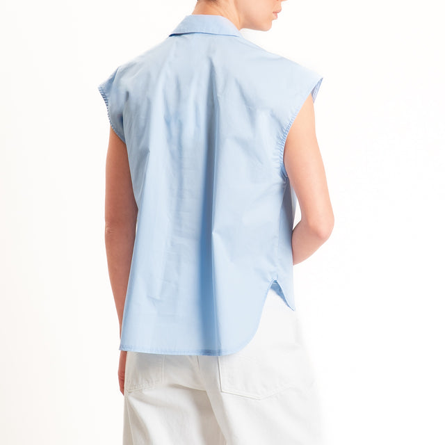 Tensione in-Camicia smanicata tasca paillettes - cielo