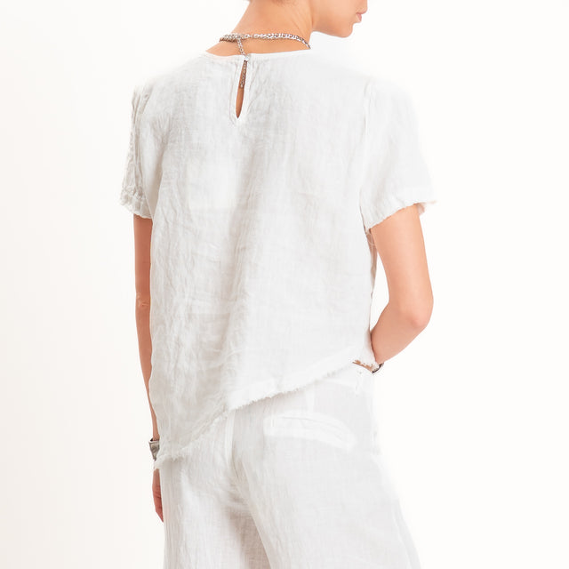 Tensione in-Blusa 100% lino asimmetrica taglio vivo - panna