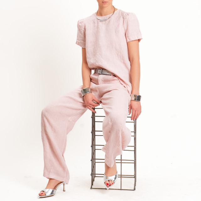 Tensione in-Blusa 100% lino asimmetrica taglio vivo - cipria