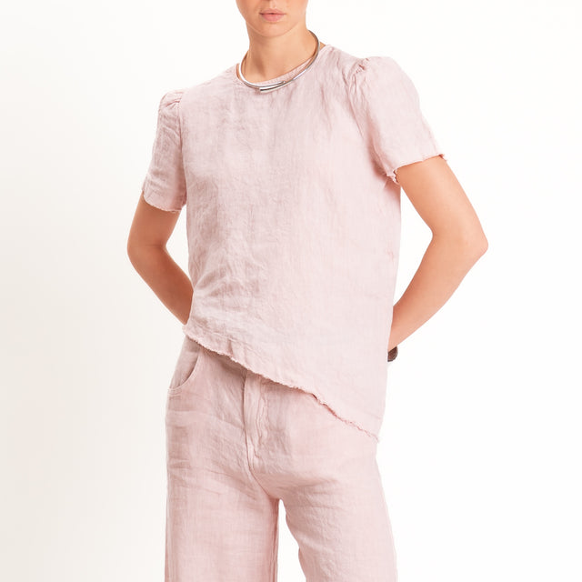 Tensione in-Blusa 100% lino asimmetrica taglio vivo - cipria