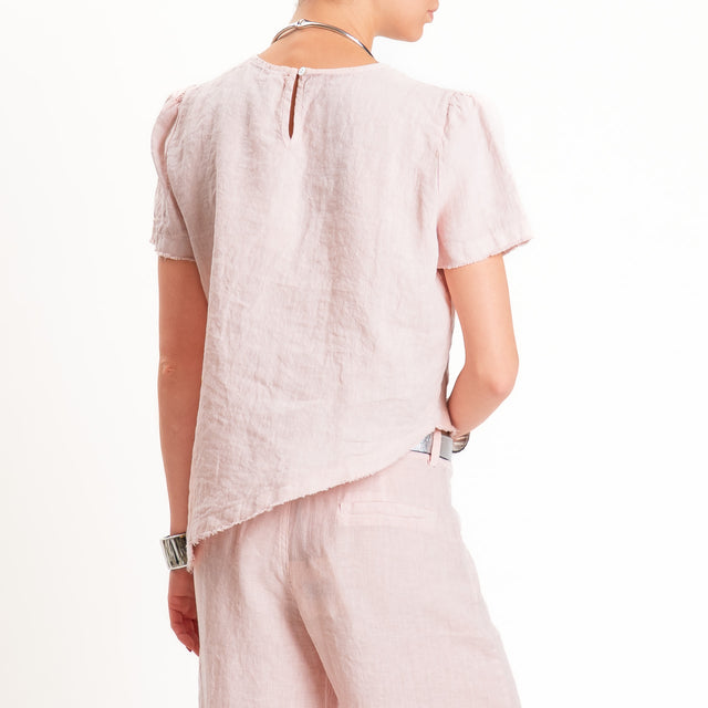 Tensione in-Blusa 100% lino asimmetrica taglio vivo - cipria
