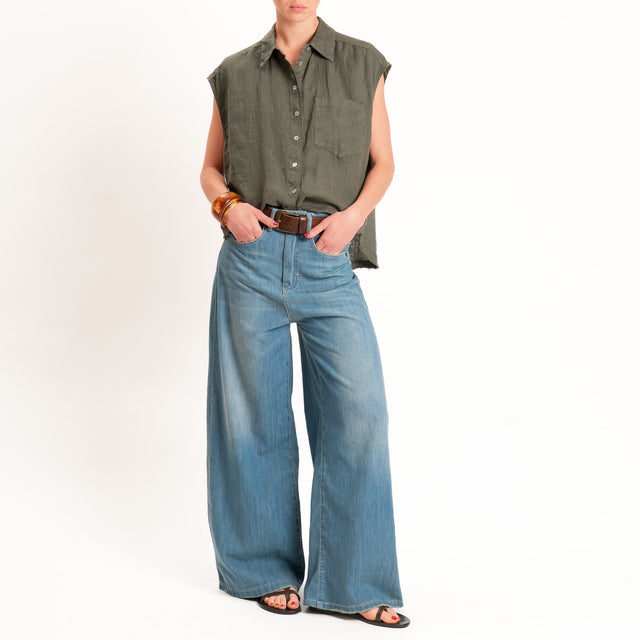 Tensione in-Camicia smanicata 100% lino - militare