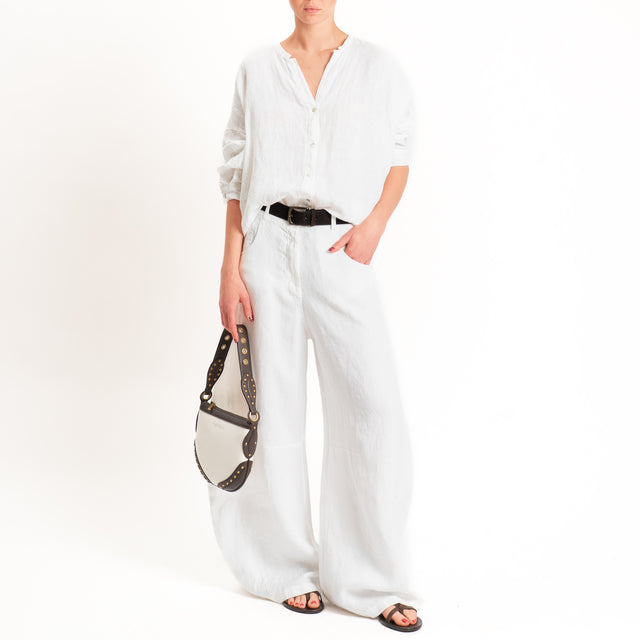 Tensione in-Camicia 100% lino collo coreana - panna