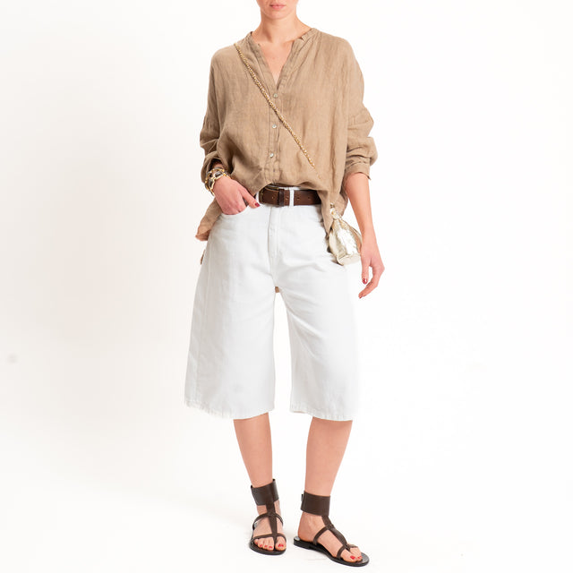 Tensione in-Camicia 100% lino collo coreana - cammello