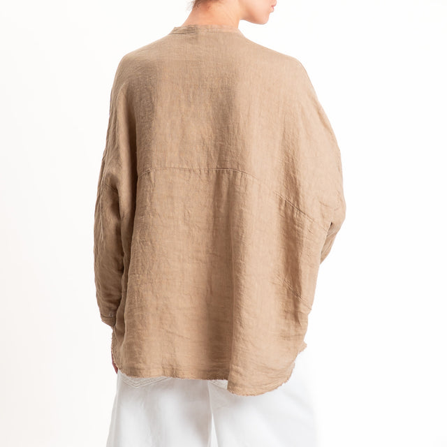 Tensione in-Camicia 100% lino collo coreana - cammello