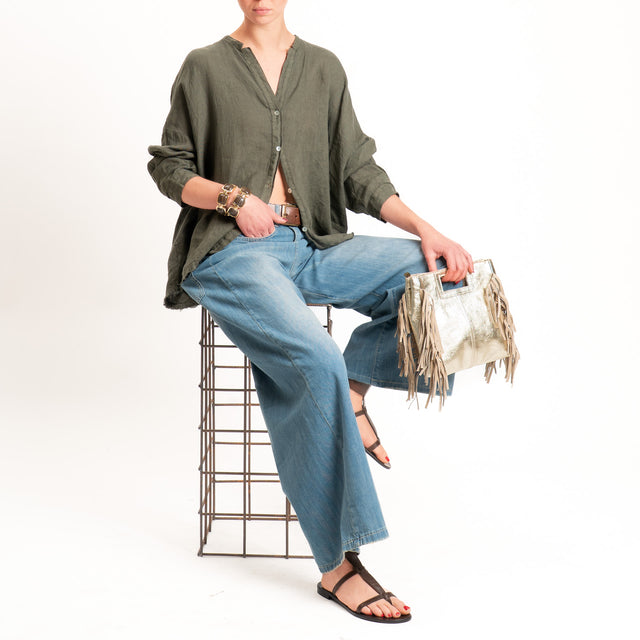 Tensione in-Camicia 100% lino collo coreana - militare