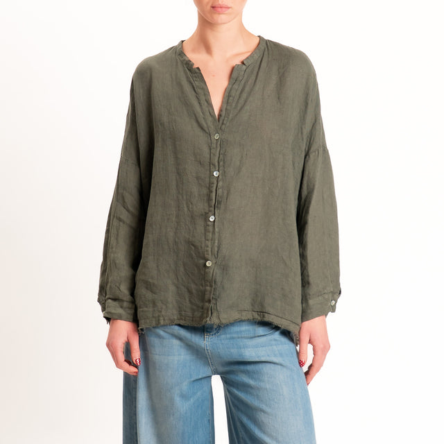 Tensione in-Camicia 100% lino collo coreana - militare