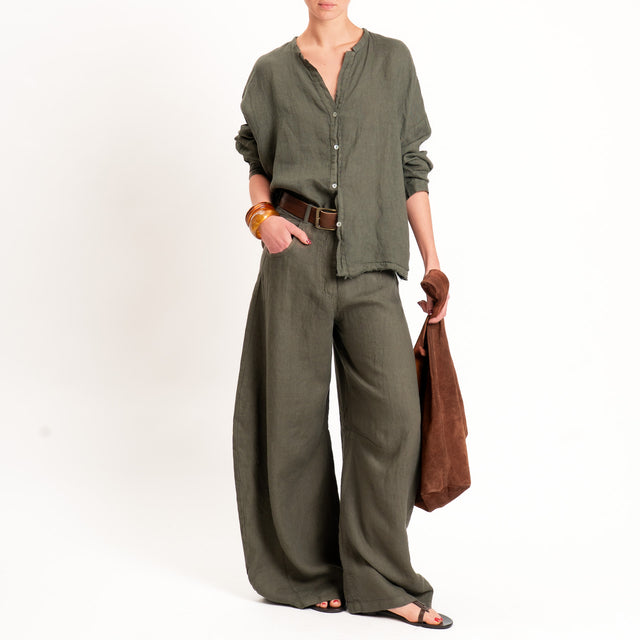 Tensione in-Camicia 100% lino collo coreana - militare