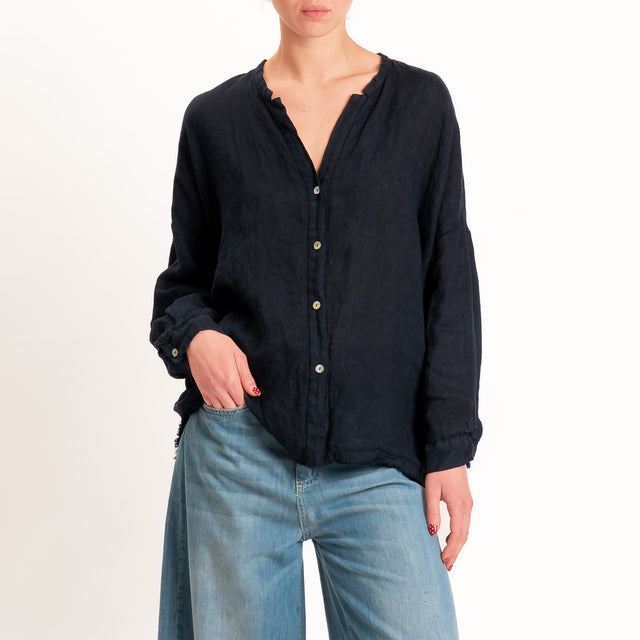 Tensione in-Camicia 100% lino collo coreana - blu