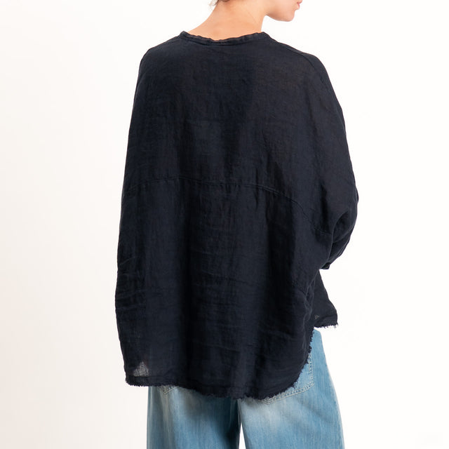 Tensione in-Camicia 100% lino collo coreana - blu