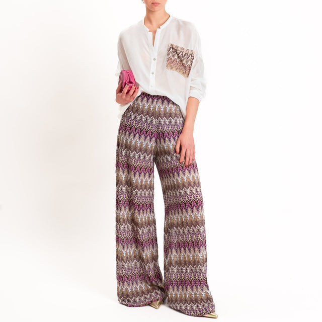 Tensione in-Camicia misto seta taschino jacquard - panna/sand/lilla