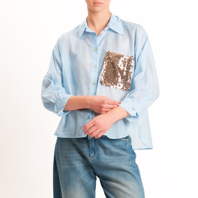 Tensione in-Camicia misto seta taschino paillettes - nuvola/bronzo