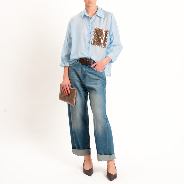 Tensione in-Camicia misto seta taschino paillettes - nuvola/bronzo