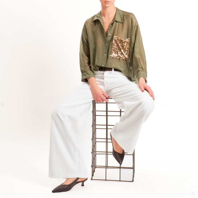 Tensione in-Camicia misto seta taschino paillettes - militare/oro