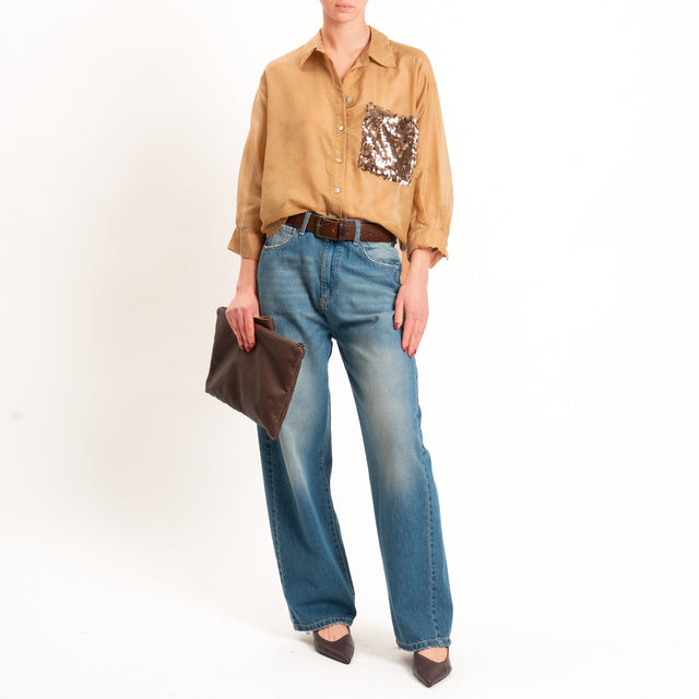 Tensione in-Camicia misto seta taschino paillettes - tabacco/bronzo
