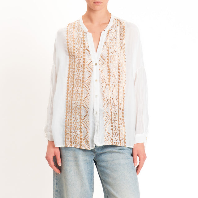 Tensione in-Camicia mussola con ricami dorati - bianco