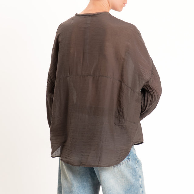 Tensione in-Camicia mussola con ricami dorati - choco