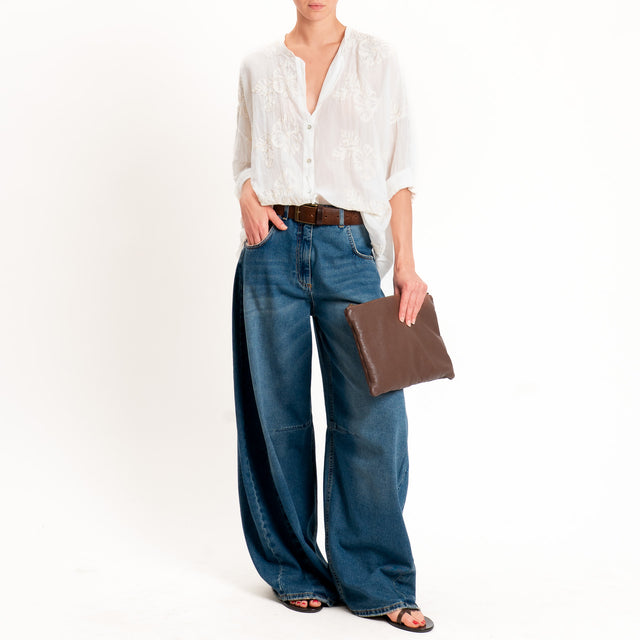 Tensione in-Camicia mussola con ricami - Bianco