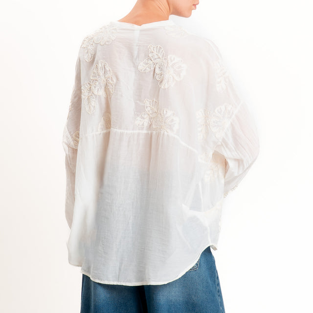 Tensione in-Camicia mussola con ricami - Bianco