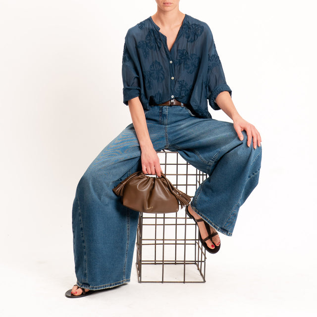 Tensione in-Camicia mussola con ricami - Blu
