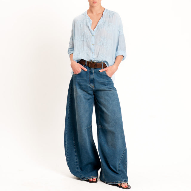 Tensione in-Camicia mussola con ricami - cielo