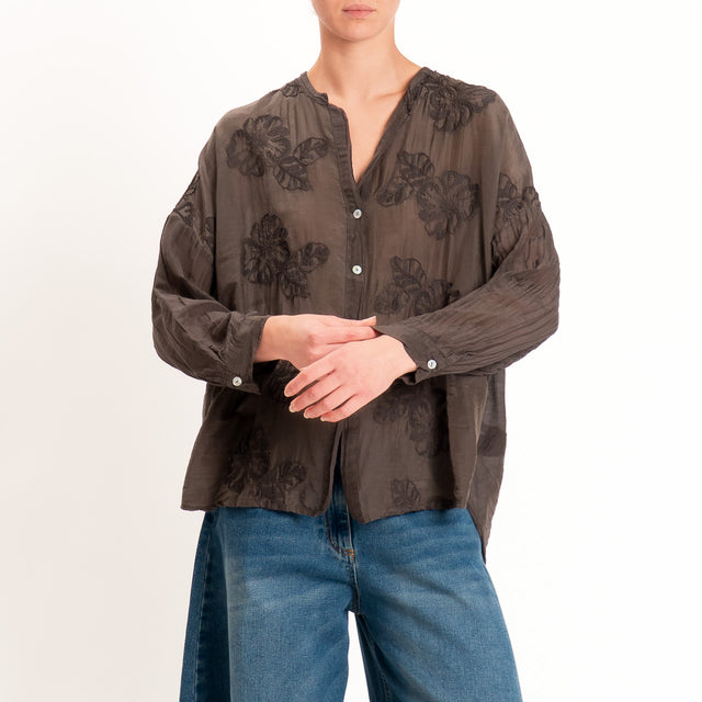 Tensione in-Camicia mussola con ricami - choco
