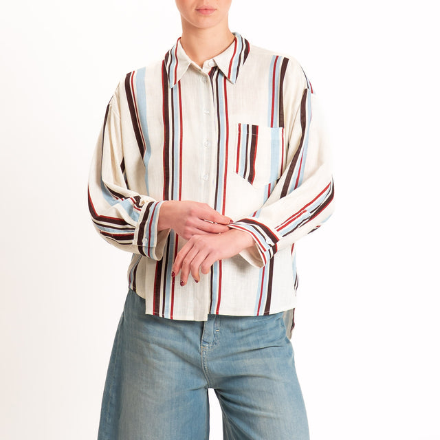Tensione in-Camicia a righe misto lino - burro/moro/nuvola