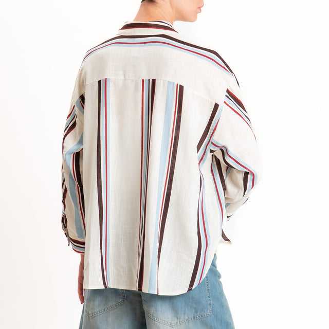 Tensione in-Camicia a righe misto lino - burro/moro/nuvola