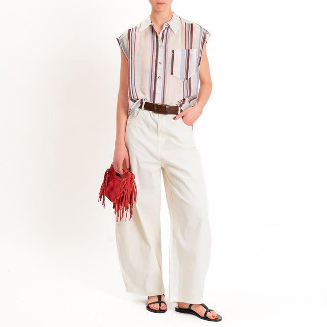 Tensione in-Camicia mussola smanicata a righe - burro/moro/nuvola