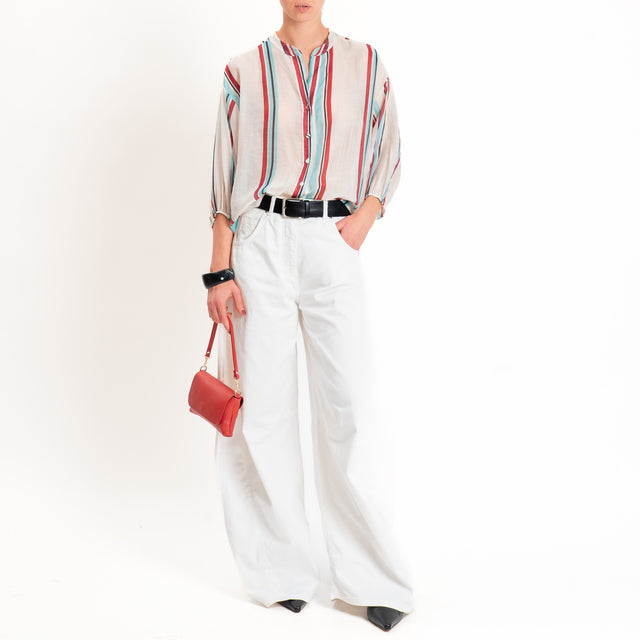 Tensione in-Camicia a righe mussola - burro/nero/rosso