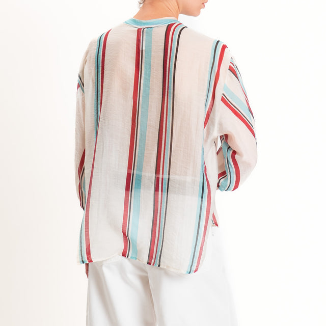 Tensione in-Camicia a righe mussola - burro/nero/rosso