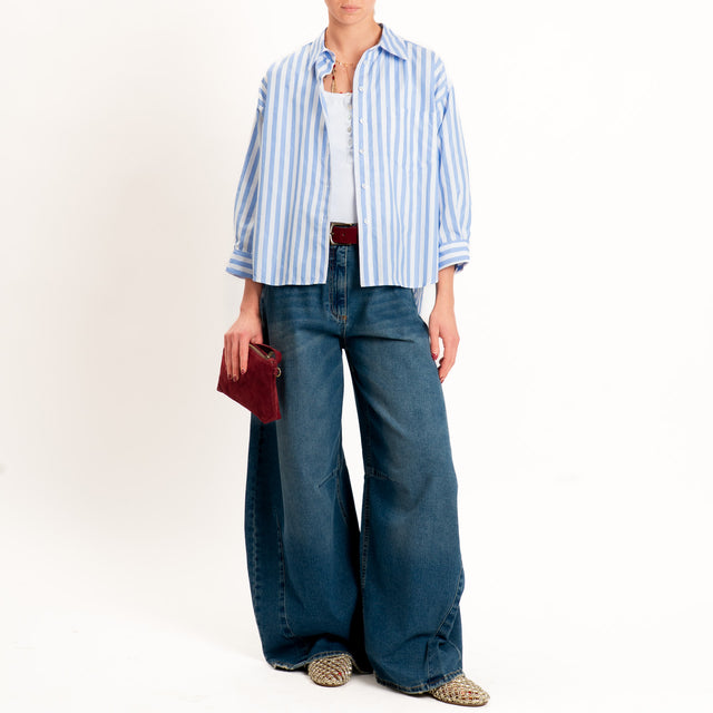 Tensione in-Camicia a righe con taschino - bianco/celeste