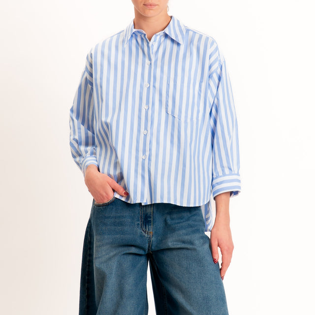 Tensione in-Camicia a righe con taschino - bianco/celeste