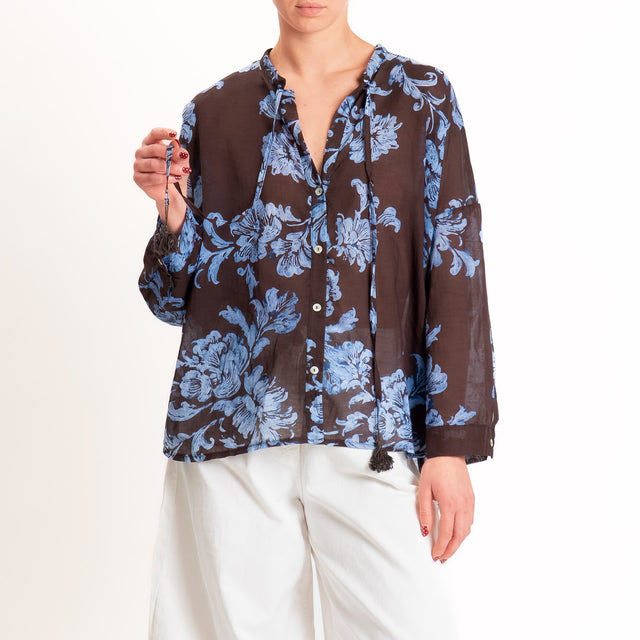 Tensione in-Camicia mussola fantasia floreale - moro/celeste