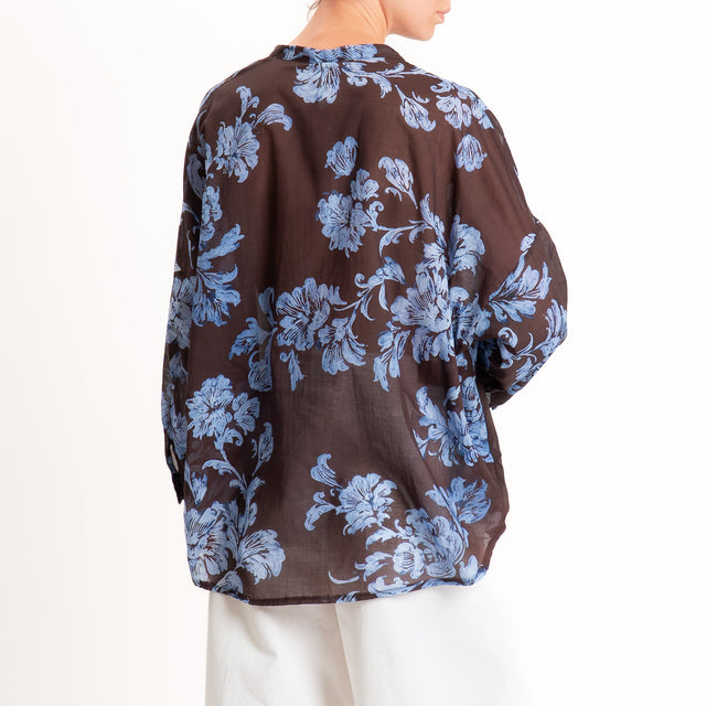 Tensione in-Camicia mussola fantasia floreale - moro/celeste