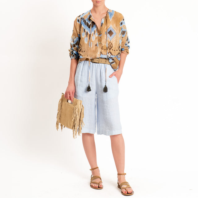 Tensione in-Camicia mussola fantasia etnica - beige/cielo/moro
