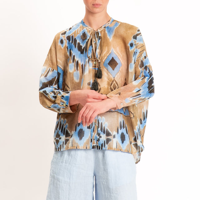 Tensione in-Camicia mussola fantasia etnica - beige/cielo/moro