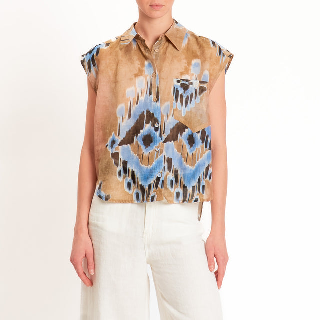 Tensione in-Camicia mussola smanicata fantasia etnica - beige/cielo/moro